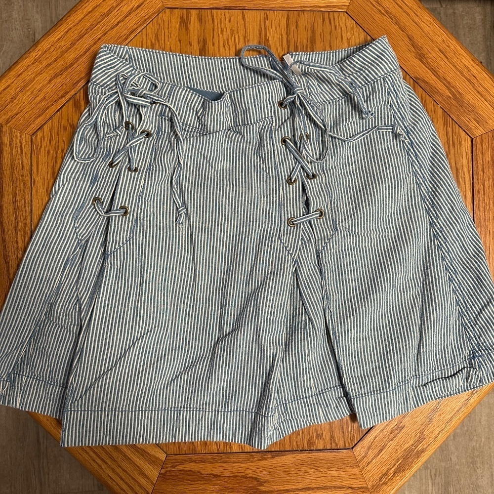 *FREE PEOPLE* Blue x White Vertical Striped Tie Skirt Size 8